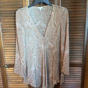 J. Jill Brown Paisley V-Neck Long Sleeve Blouse
